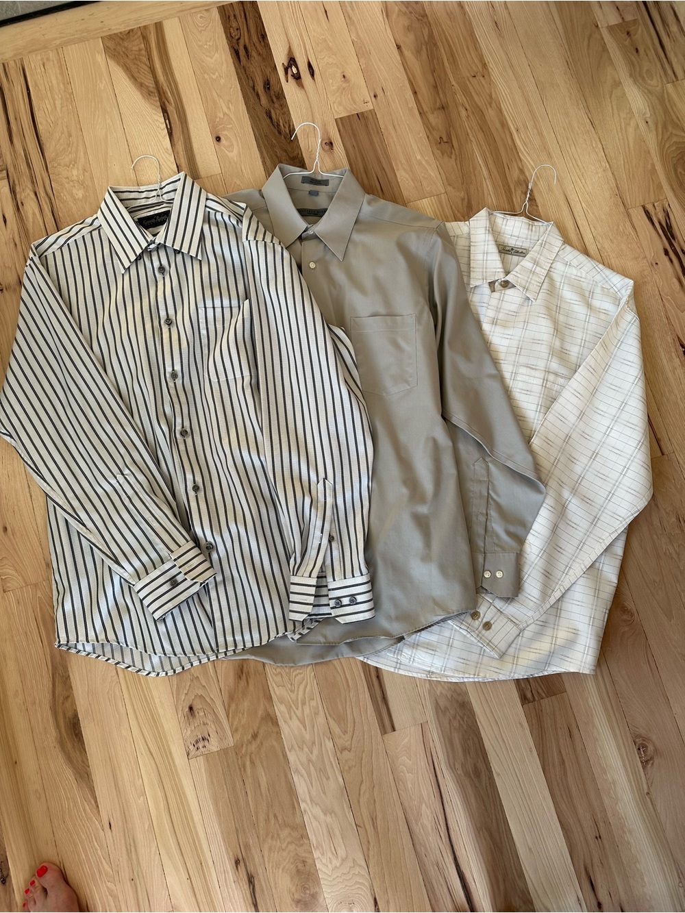 Men's Dress Shirt - Light Gray/Strip/Tan Plaid Chest-Pocket Button-Up Bundle